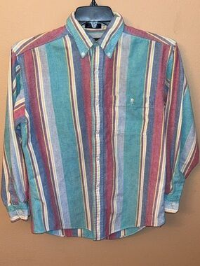 Vintage Dover By Arrow Faded Stripe Long Sleeve Oxford Made In Hong Kong Men's M